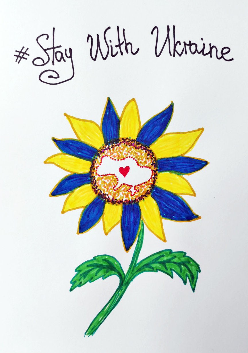 Ukraine Ukrainian Stay with Ukraine Ukrainian people Sunflower drawing of a small child