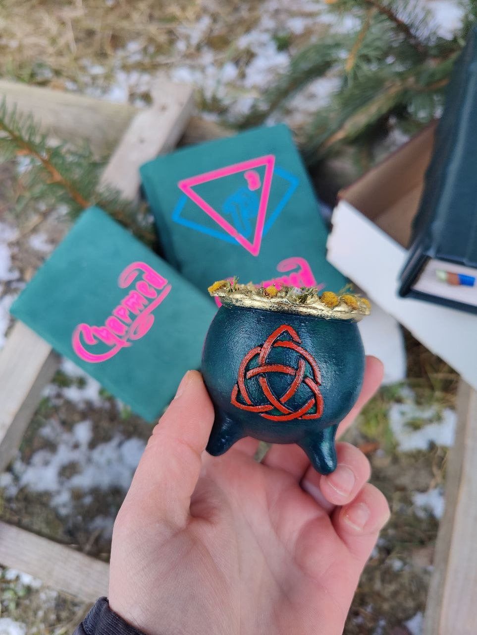 Candlestick The book of shadows BOS charm Charmed triquetra Halliwell power candle