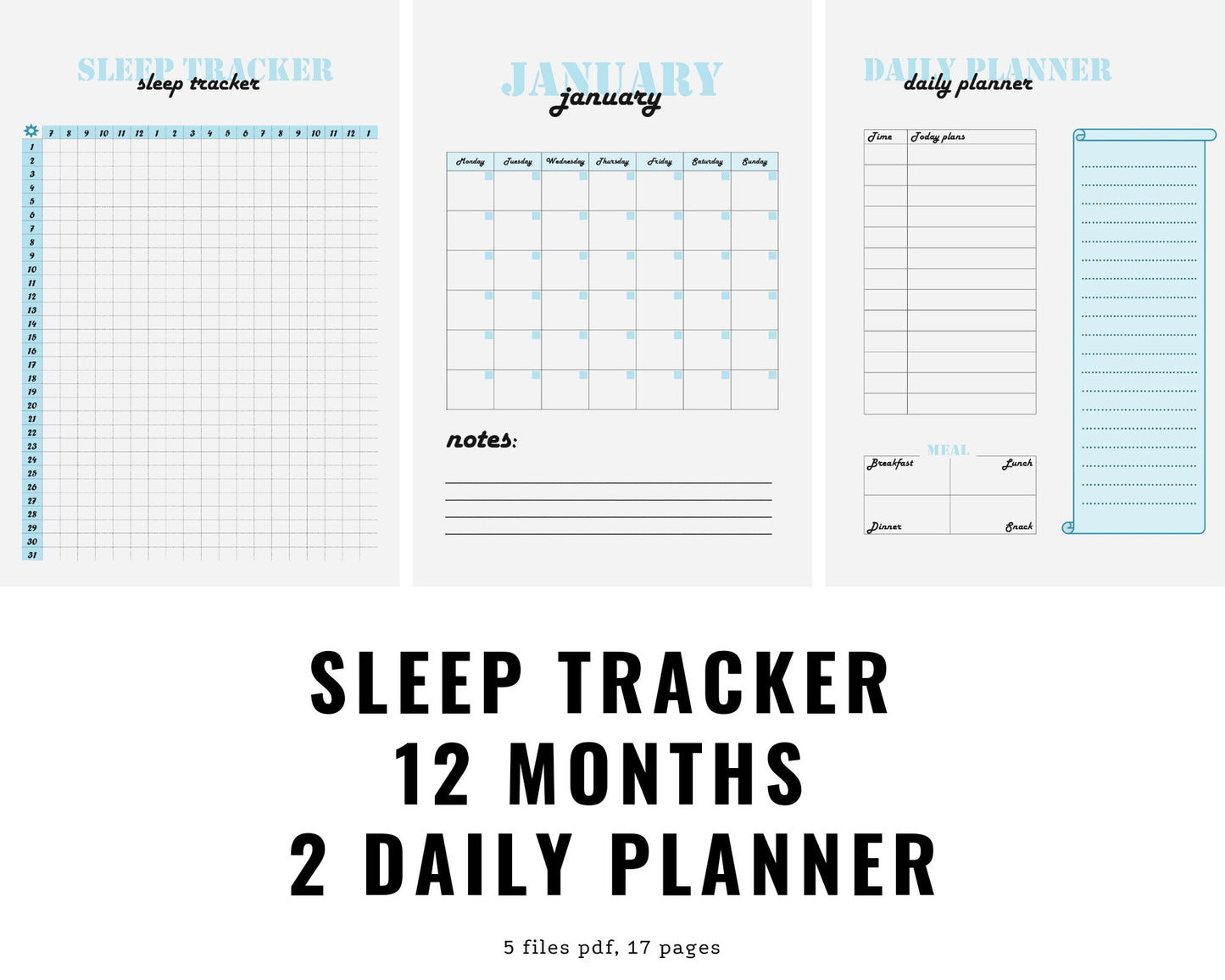 Digital Pdf Daily Planner Weekly 12 Twenty Months Sleep Tracking 17 pages 5 pdf