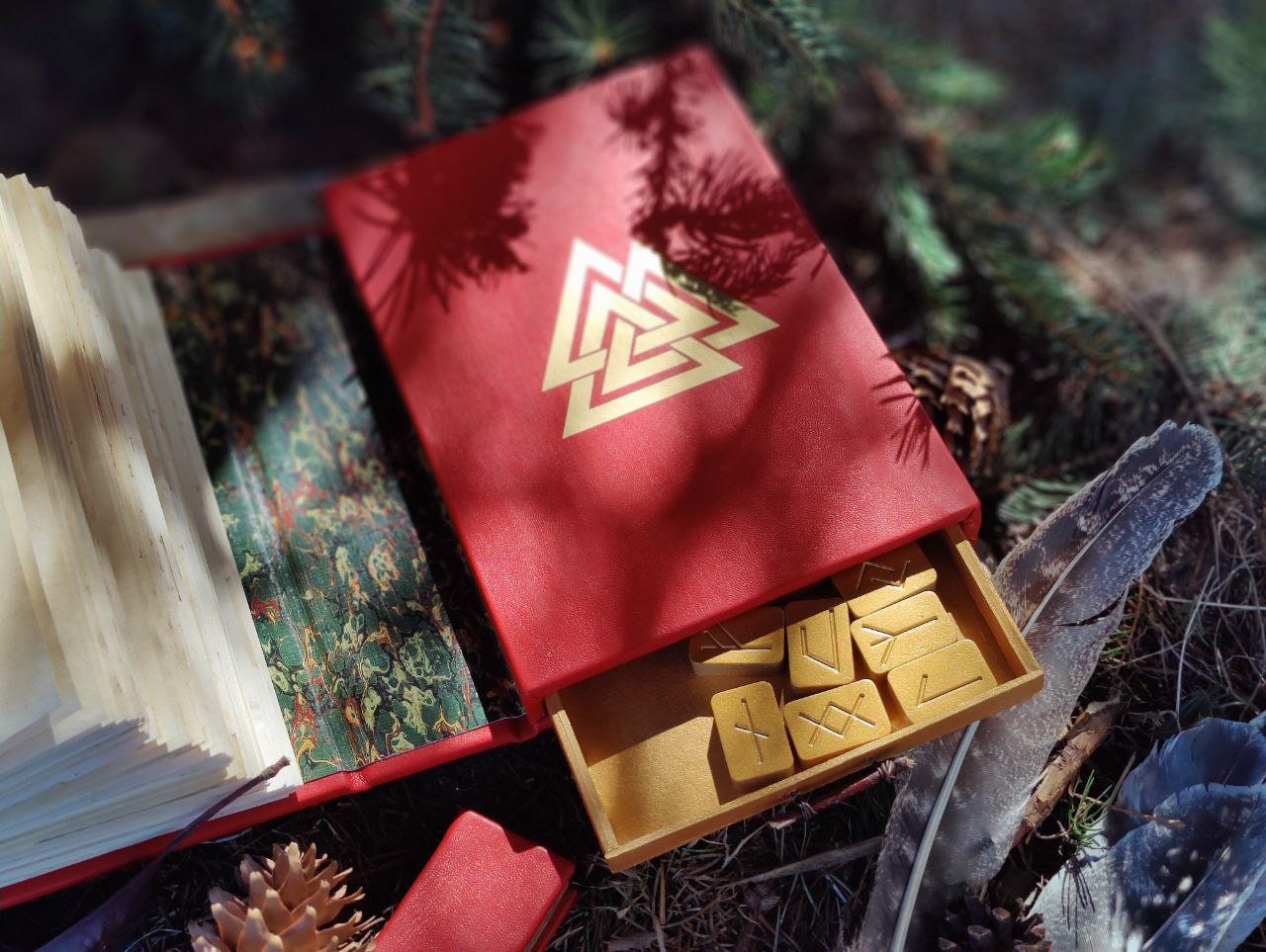 Valknut Viking Double Book with runes Red book notebook journal