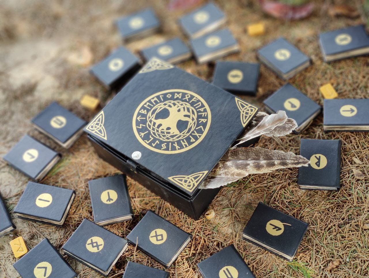 Box with runes | set of runes in box | Viking Runic handmade | Craft paper notebook | Valknut | Elder Futhark