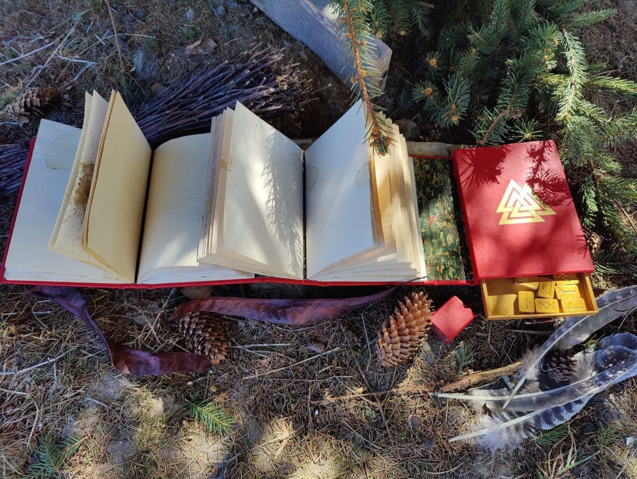 Valknut Viking Double Book with runes Red book notebook journal
