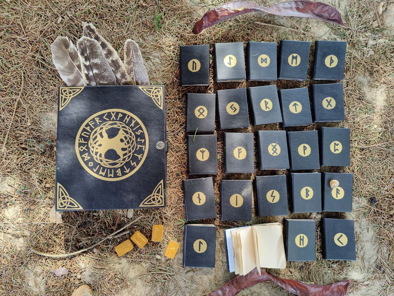 Box with runes | set of runes in box | Viking Runic handmade | Craft paper notebook | Valknut | Elder Futhark