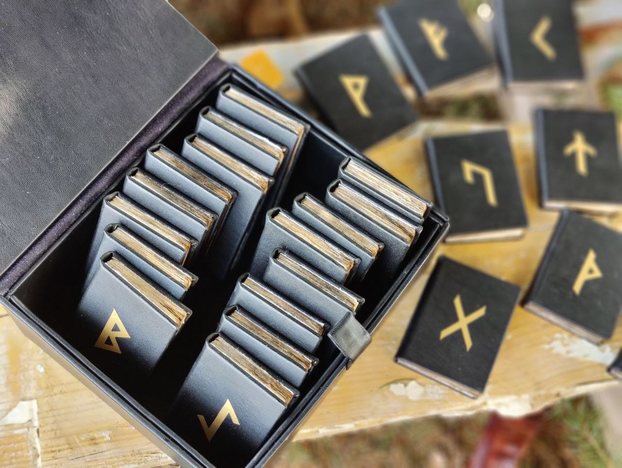 Box with runes | set of runes in box | Viking Runic handmade | Craft paper notebook | Valknut | Elder Futhark