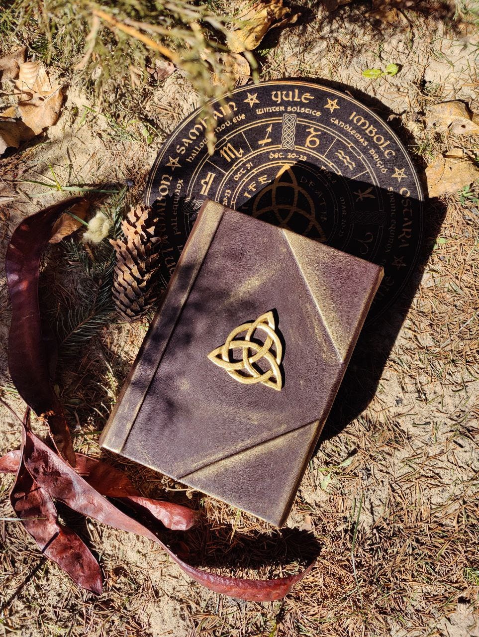 Practical Magic The Book of shadows witch spell book Wicca gold triquetra double book