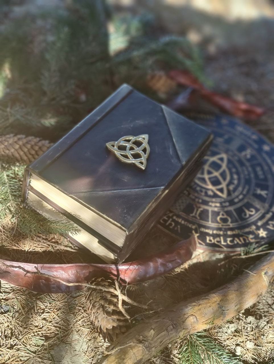 Practical Magic The Book of shadows witch spell book Wicca gold triquetra double book