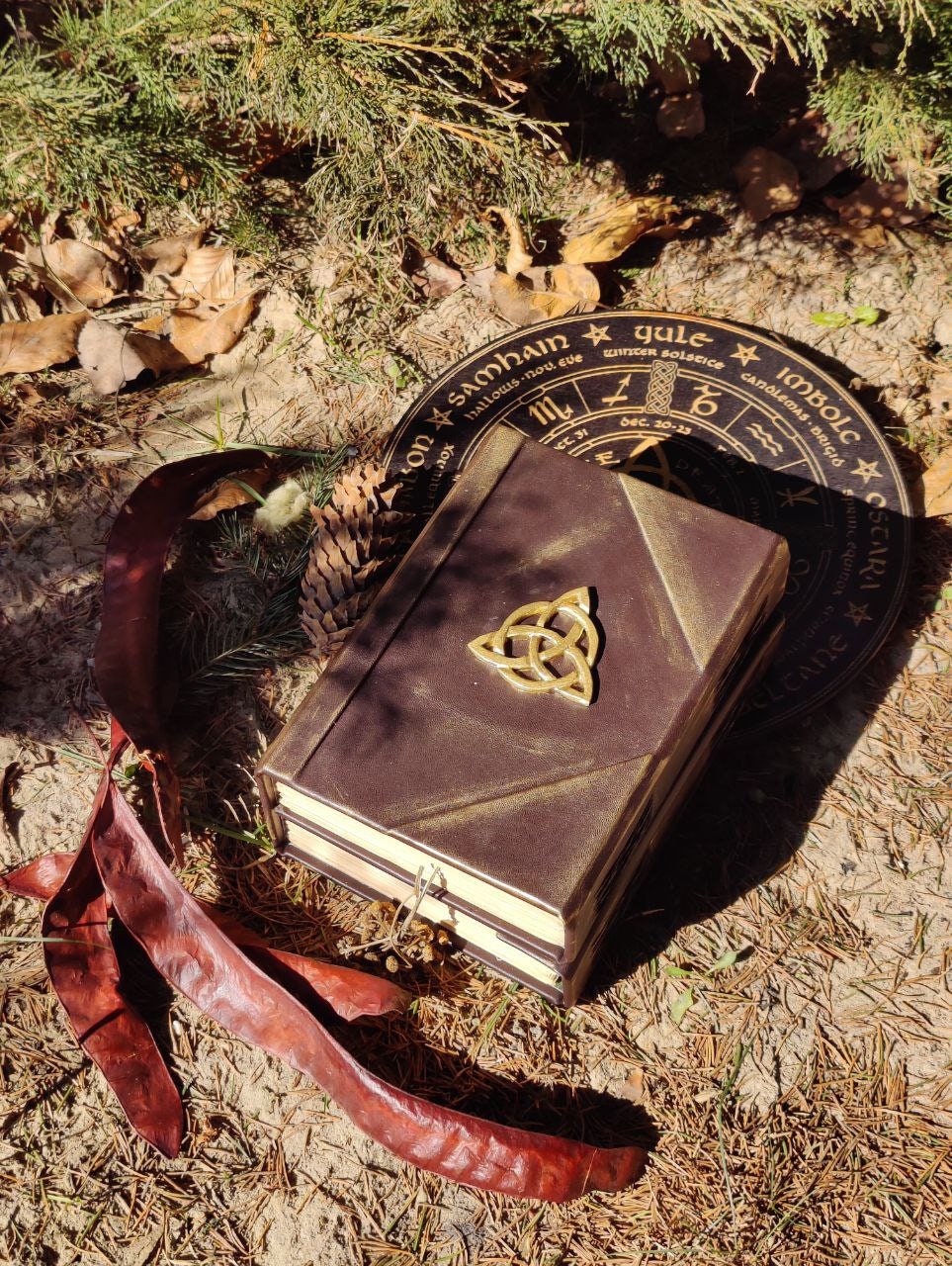 Practical Magic The Book of shadows witch spell book Wicca gold triquetra double book